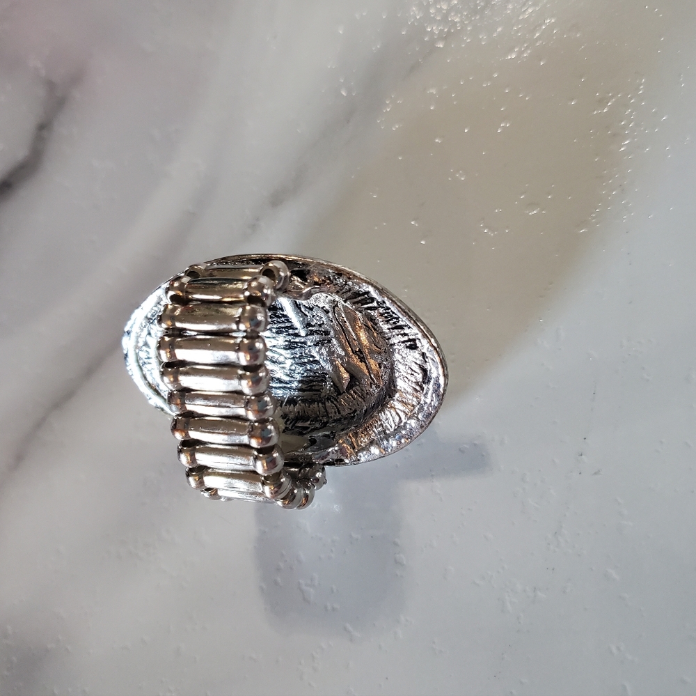 Oval Silver Tone Stretch Band Ring with Large Turquoise Stone 💥3 for $24💥 - Picture 5 of 16